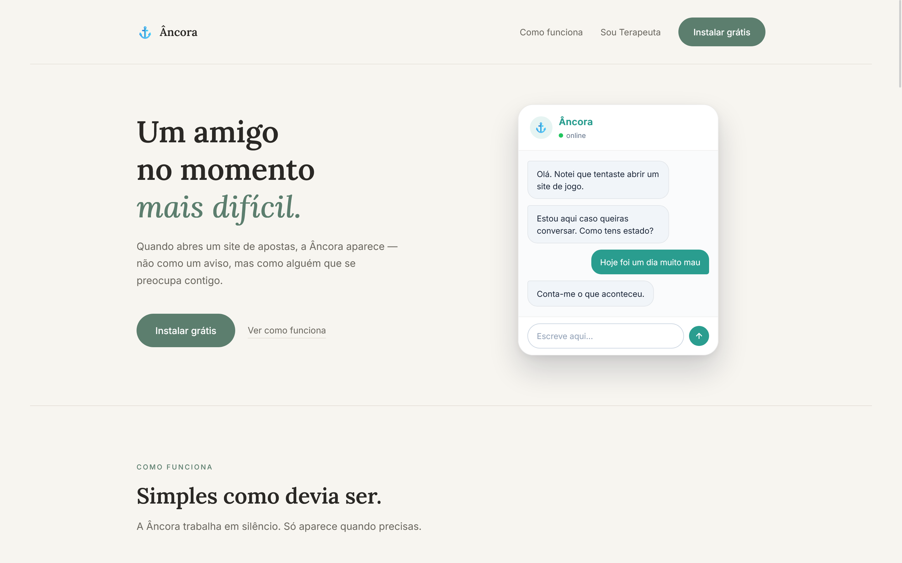 Captura de ecrã do site Âncora